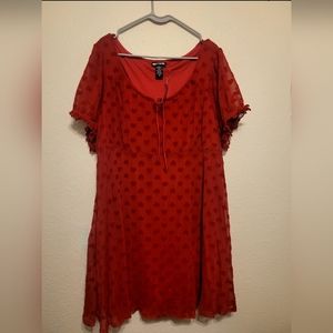 NEW Plus size Red sweetheart neckline dress with red crushed velvet hearts